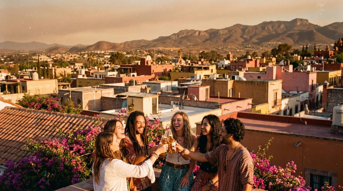 Amigos brindando en una azotea de San Miguel de Allende