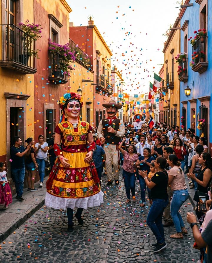 Mojigangas en una calle de San Miguel de Allende